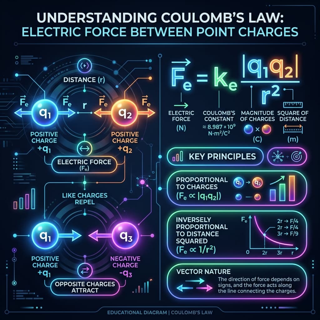 Coulombs Law Infographic explaining electric force