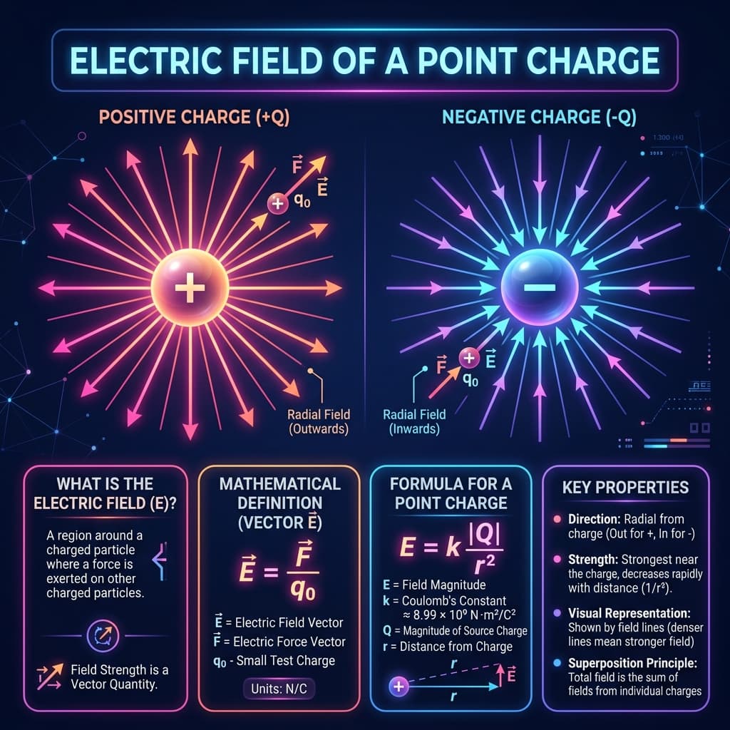 Electric Field Infographic explaining point charge fields